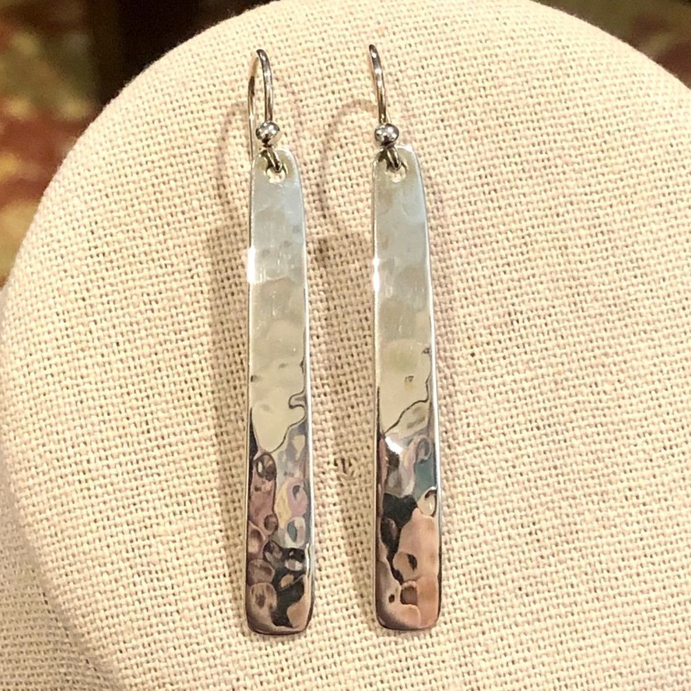 Barse Hammered Sterling Silver Long Drop Dangle Earrings